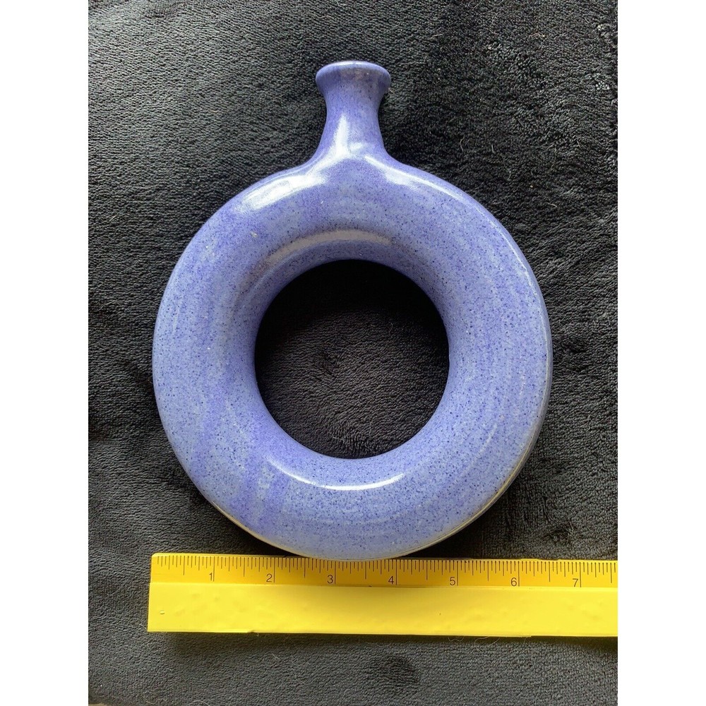 Vintage "The Potter's House" Folk Art Glazed Pottery Ring Flask Bottle - Picture 3 of 11